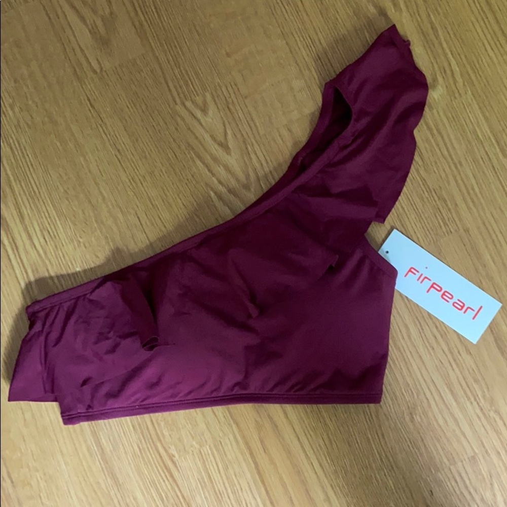 Burgundy One Shoulder Bathing Suit Top